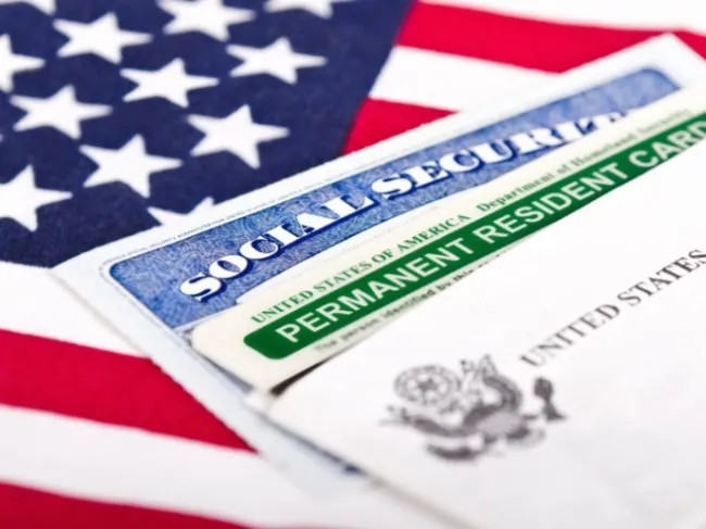 immigration documents with american flag